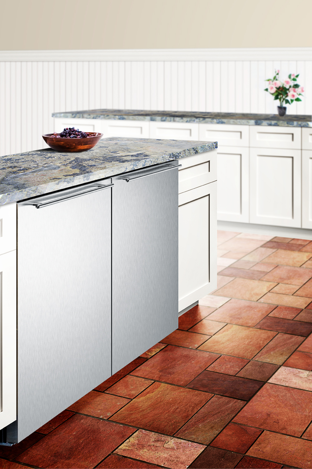 Built-in undercounter all-refrigerator for residential or commercial use, frost-free w/stainless steel wrapped exterior and horizontal handle